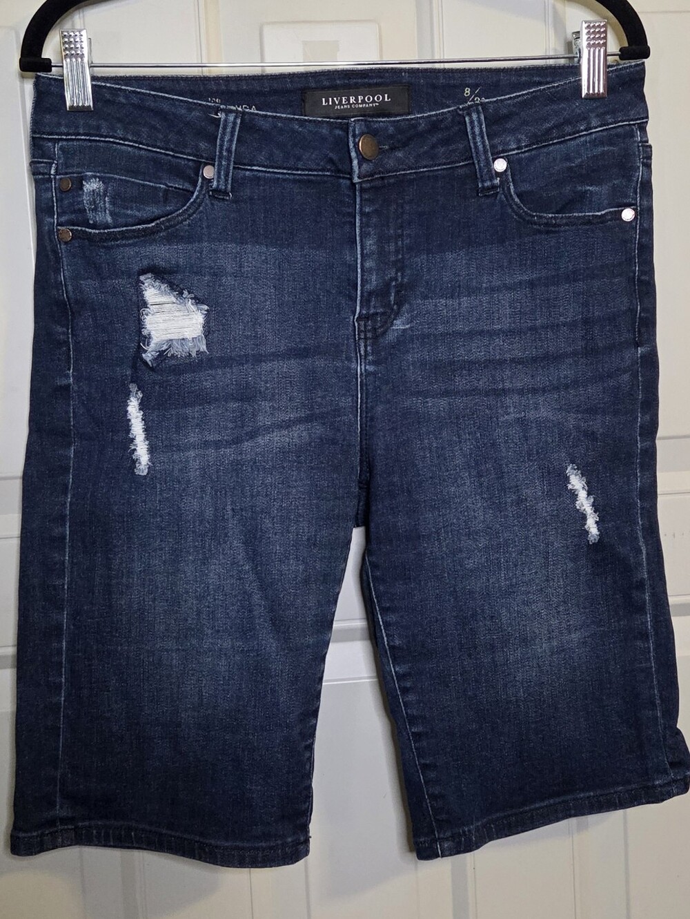 Liverpool Jeans Company Dark Blue Distressed Women's Denim Bermuda Shorts